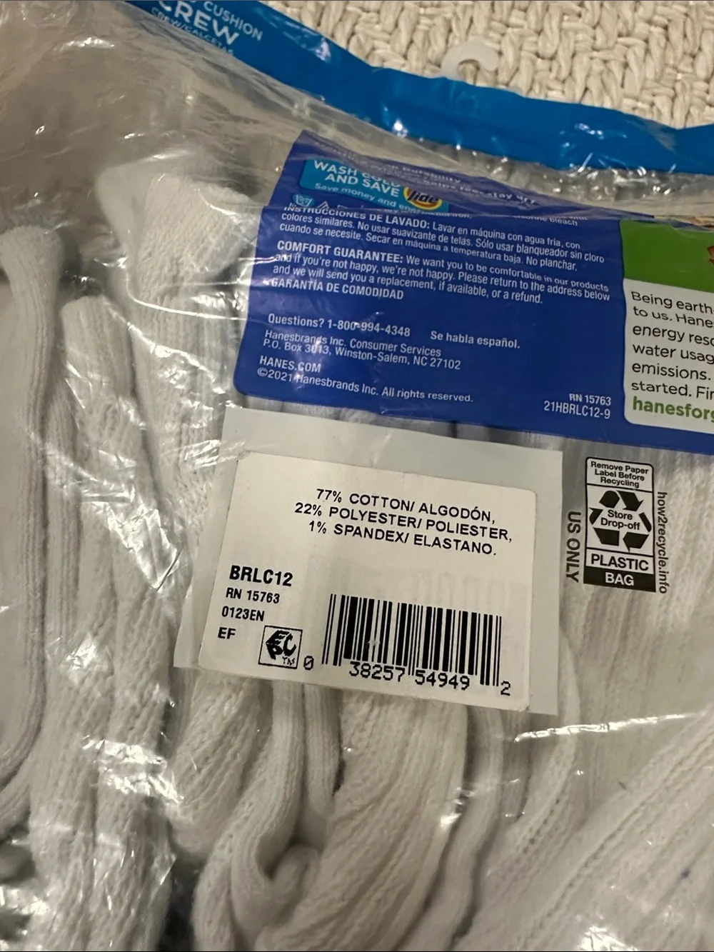Hanes 8 Pack Boys Large Crew Athletic Socks - White & Gray